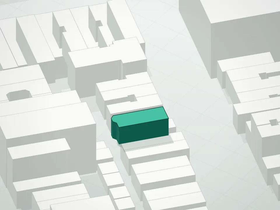 3D massing drawing of Henry 824 Condominium and neighboring buildings