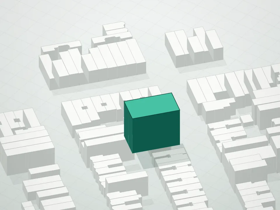 3D massing drawing of 816 58th Street Condominium and neighboring buildings