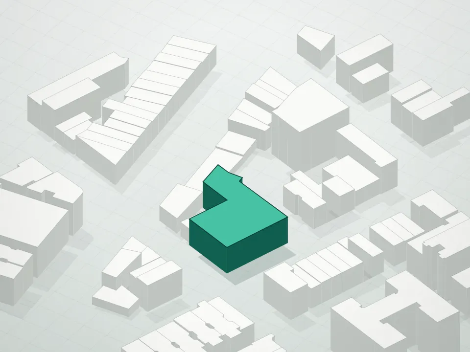 3D massing drawing of 630 Grand Avenue Condominium and neighboring buildings