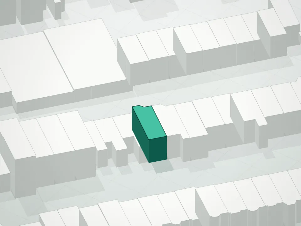 3D massing drawing of 1230 Putnam Avenue Condominium and neighboring buildings