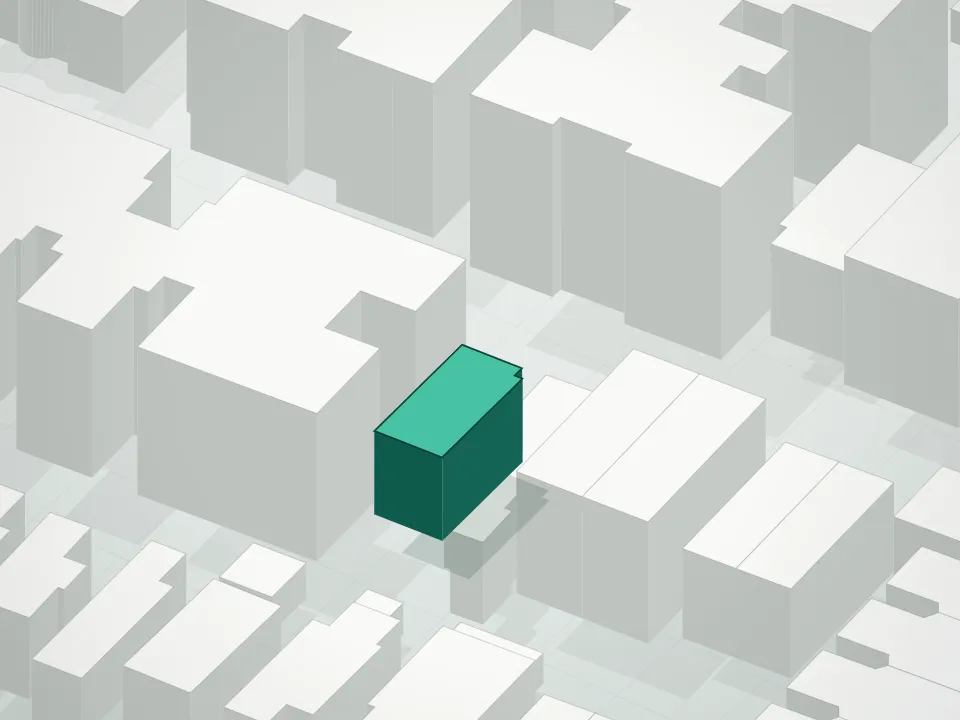 3D massing drawing of 184 Hawthorne Street Condominium and neighboring buildings