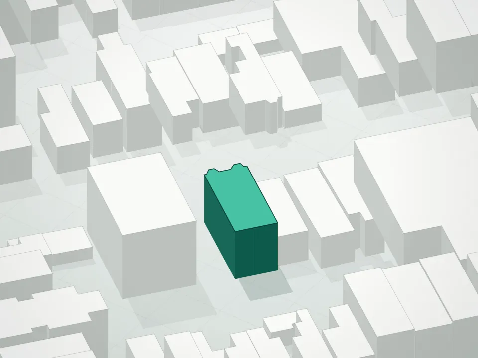 3D massing drawing of 48 Stanhope Street Condominium and neighboring buildings