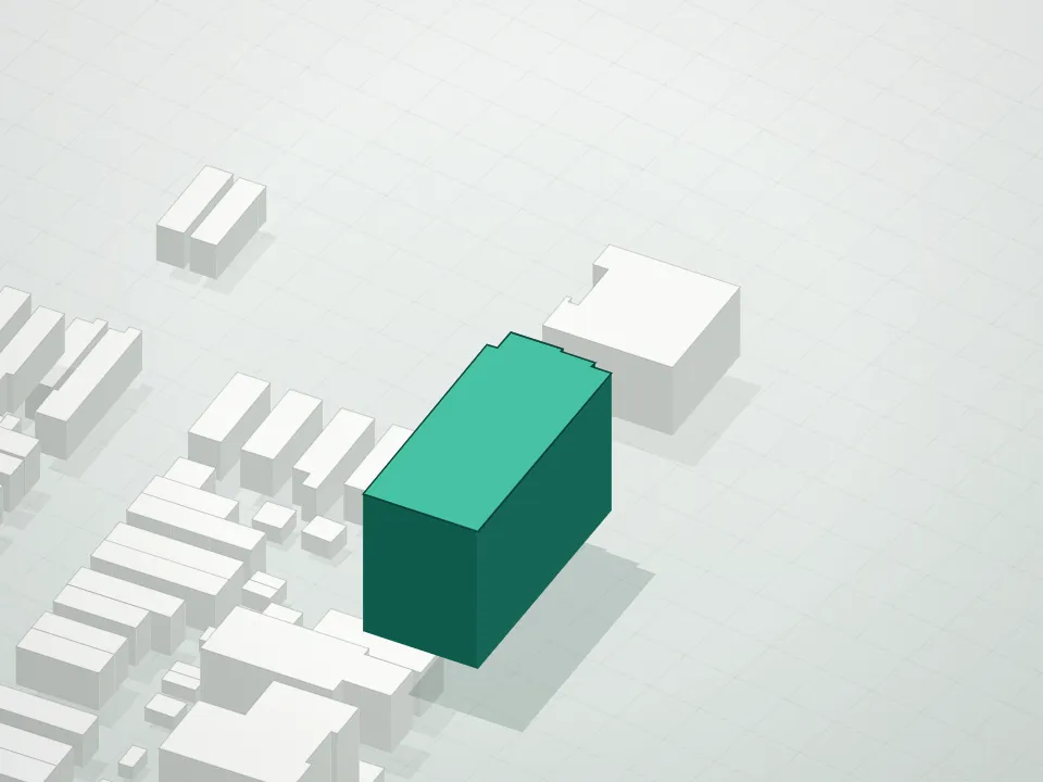3D massing drawing of L'Avenue Condominium and neighboring buildings
