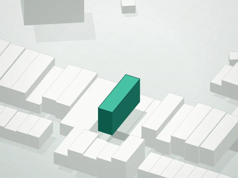 3D massing drawing of 684 Flushing Avenue Condominium and neighboring buildings