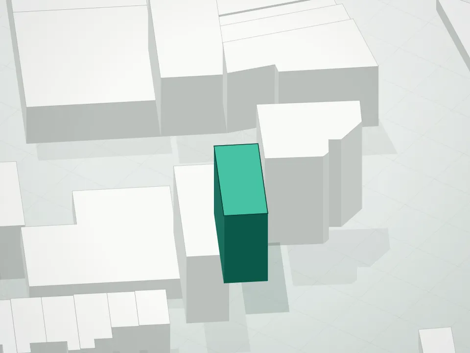 3D massing drawing of Parsons Corners At Lynbrook Condominium and neighboring buildings