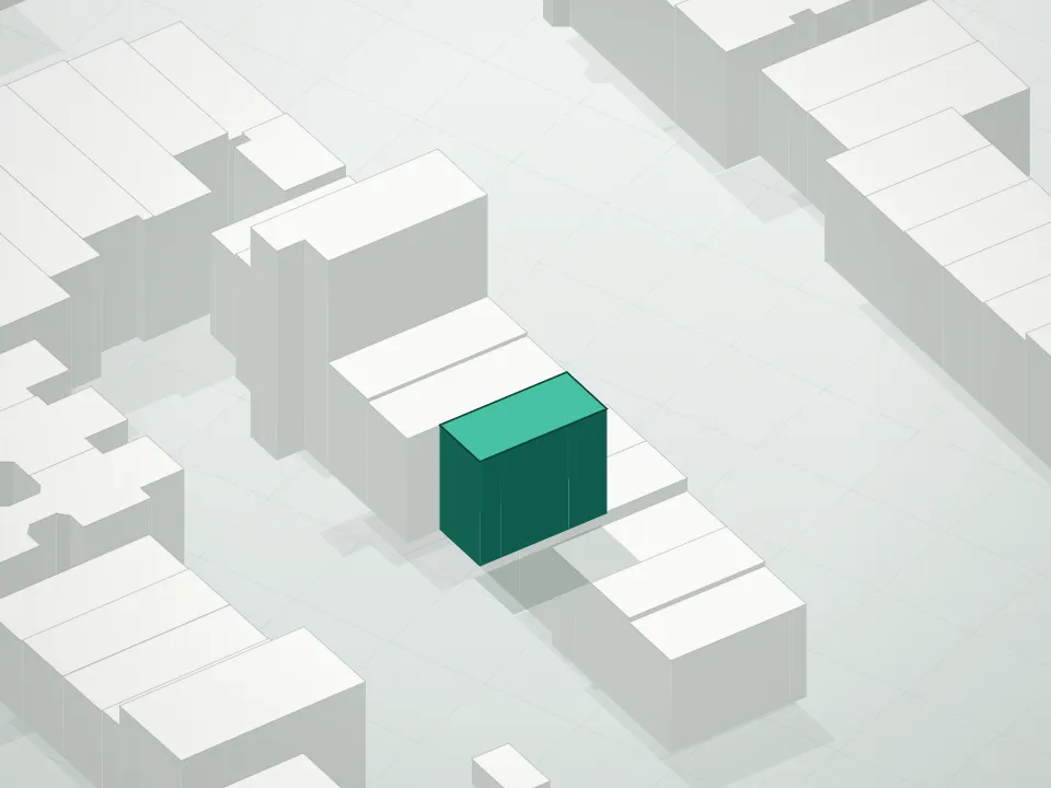 3D massing drawing of 122 3rd Place Condominium and neighboring buildings
