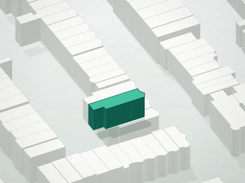 3D massing drawing of 722 President Street Condominium and neighboring buildings
