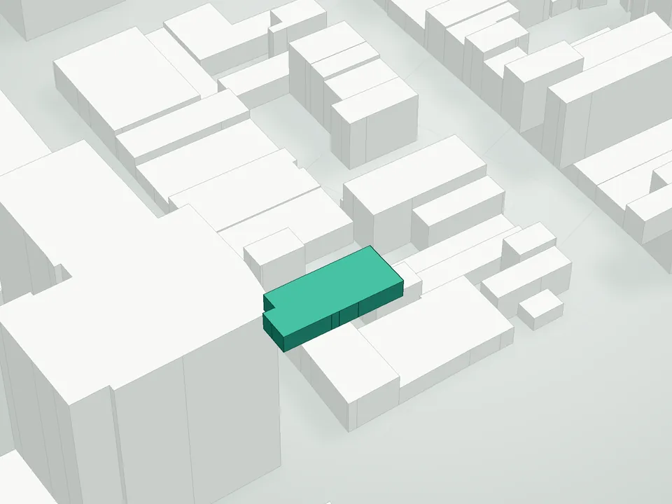 3D massing drawing of 51 South 1st Street Condominium, 51 South 1st Street, Brooklyn, and neighboring buildings