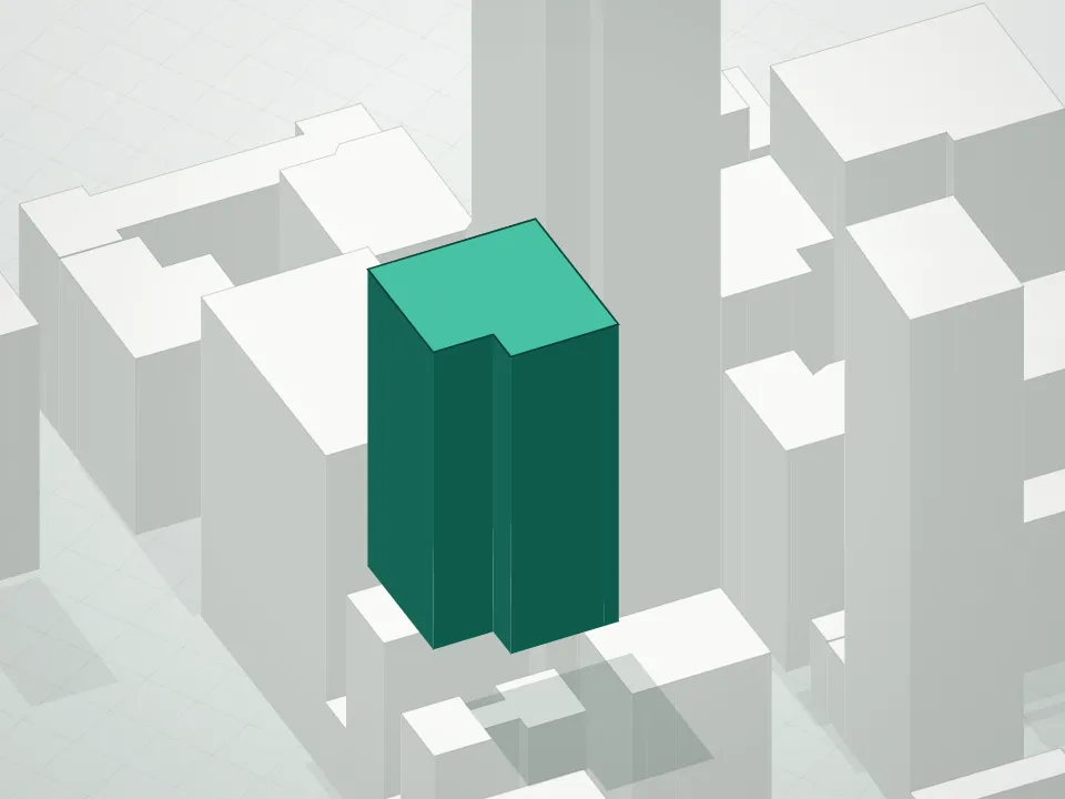 3D massing drawing of 95 Madison Residences and neighboring buildings