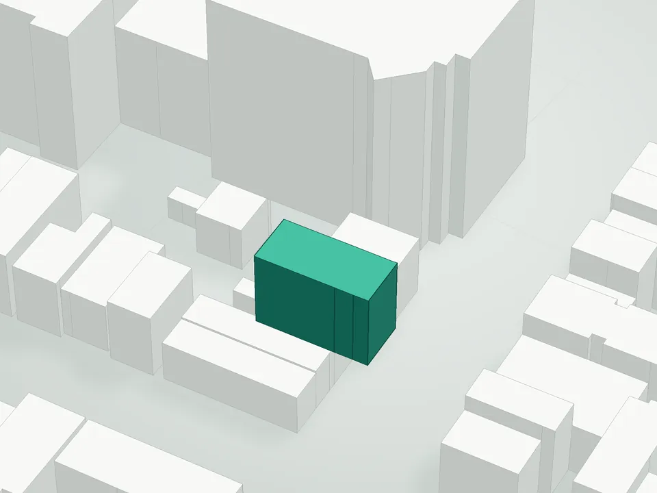 3D massing drawing of 357 Leonard Street Condominium, 357 Leonard Street, Brooklyn, and neighboring buildings