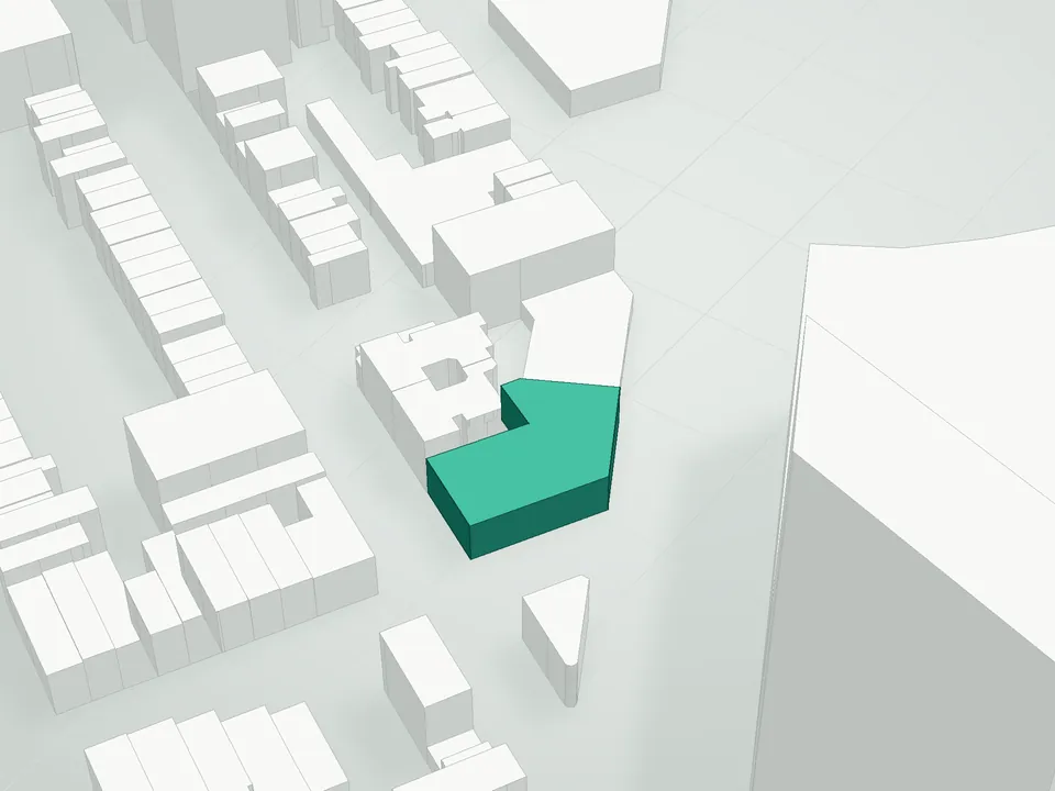 3D massing drawing of 354 Dean Street Condominium, 354 Dean Street, Brooklyn, and neighboring buildings