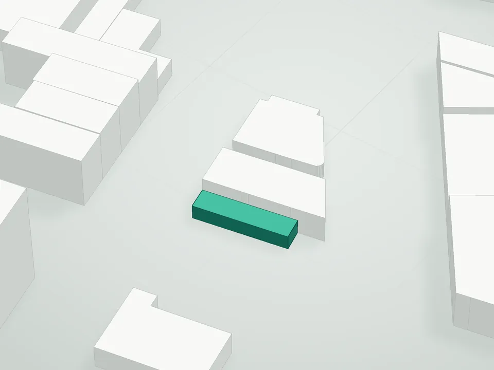 3D massing drawing of 833 Knickerbocker Avenue Condominium, 833 Knickerbocker Avenue, Brooklyn, and neighboring buildings