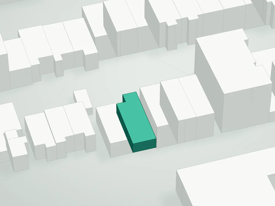 3D massing drawing of 1073 Willoughby Avenue Condominium, 1073 Willoughby Avenue, Brooklyn, and neighboring buildings