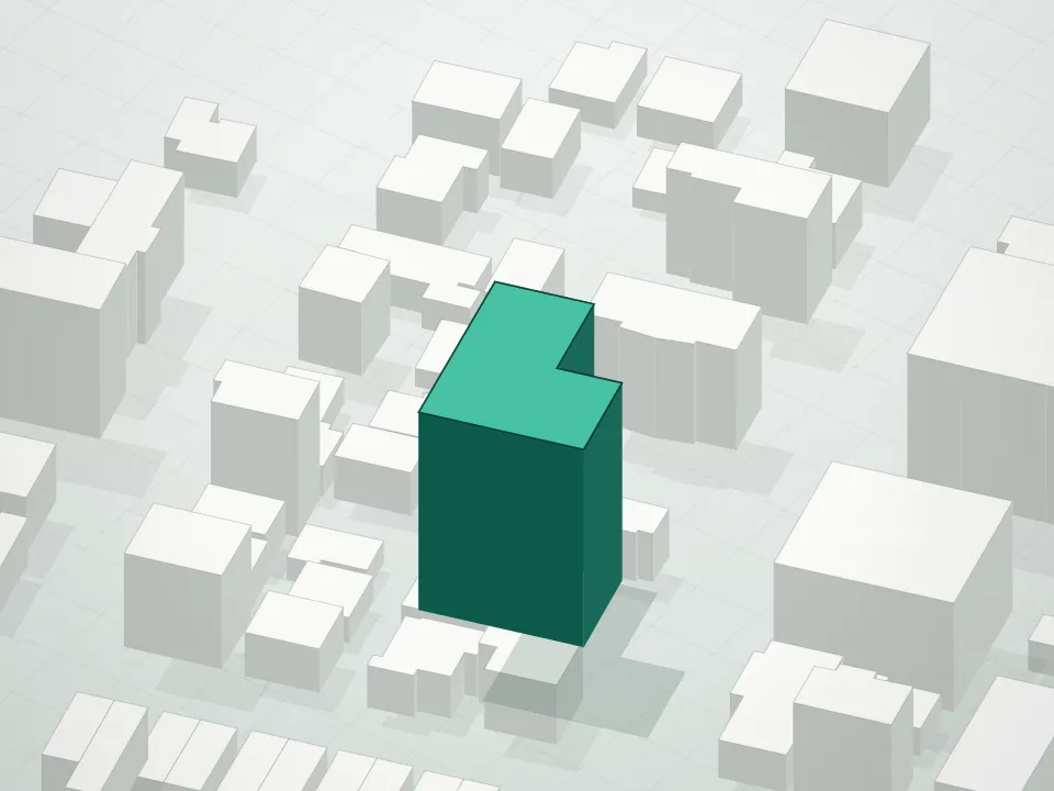 3D massing drawing of Carriage On The Beach Condominium and neighboring buildings