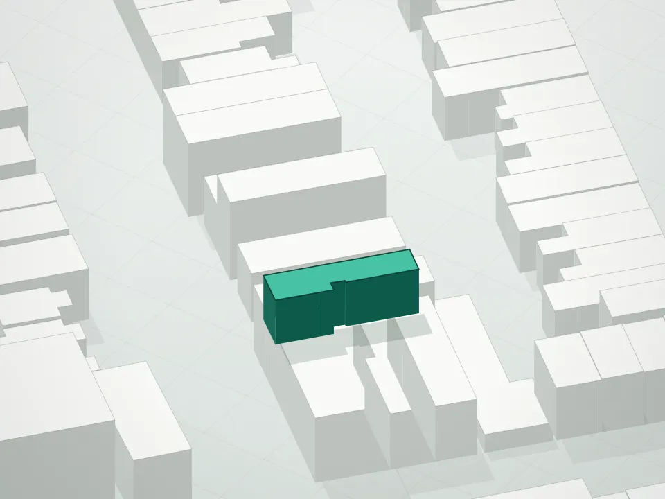 3D massing drawing of 1571 45th Street Condominium and neighboring buildings