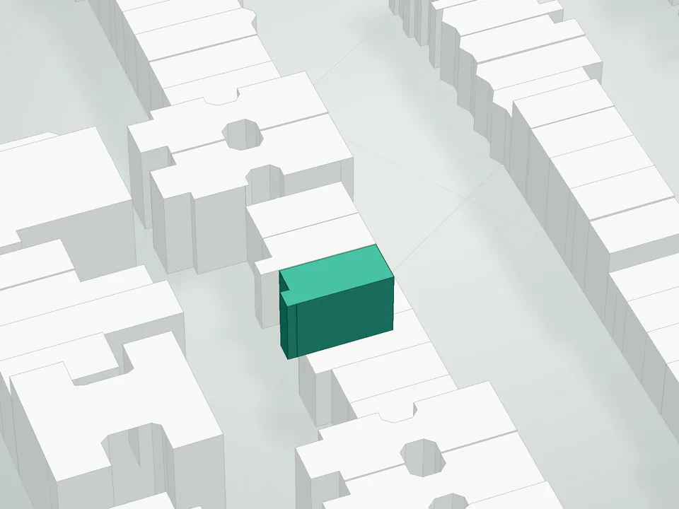 3D massing drawing of 378 8th Street Condominium, 378 8th Street, Brooklyn, and neighboring buildings