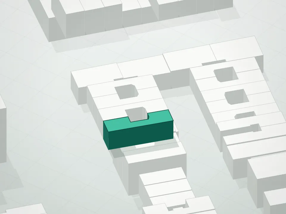 3D massing drawing of Park Living 60a and neighboring buildings