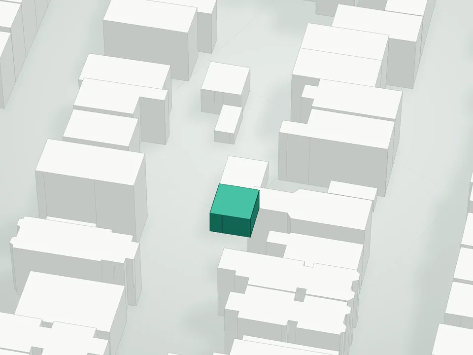 3D massing drawing of 105 Diamond Street Condominium, 105 Diamond Street, Brooklyn, and neighboring buildings