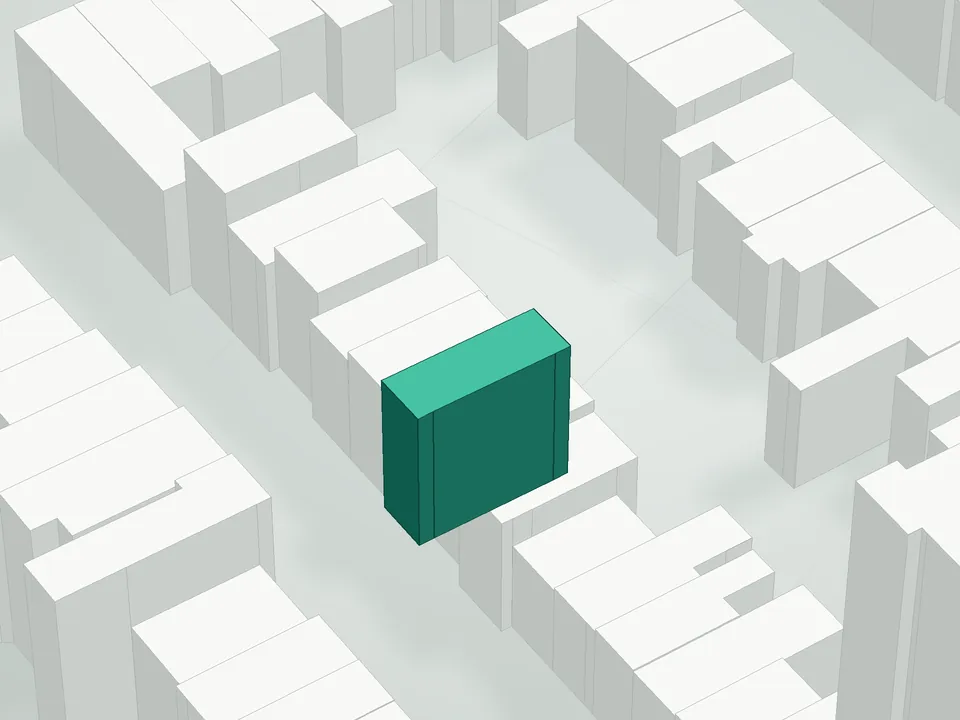 3D massing drawing of 151 State Street Condominium, 151 State Street, Brooklyn, and neighboring buildings