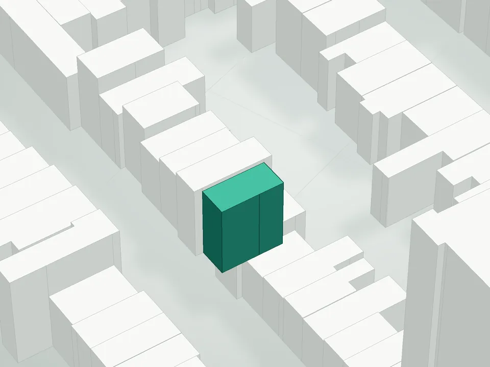 3D massing drawing of 153 State Street Condominium, 153 State Street, Brooklyn, and neighboring buildings