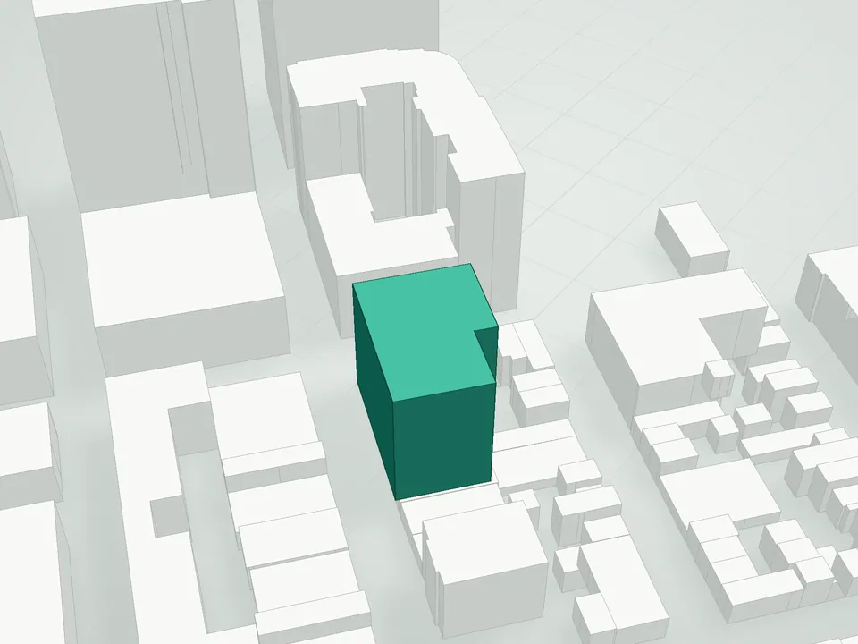 3D massing drawing of 127 Kent Avenue Condominium, 127 Kent Avenue, Brooklyn, and neighboring buildings