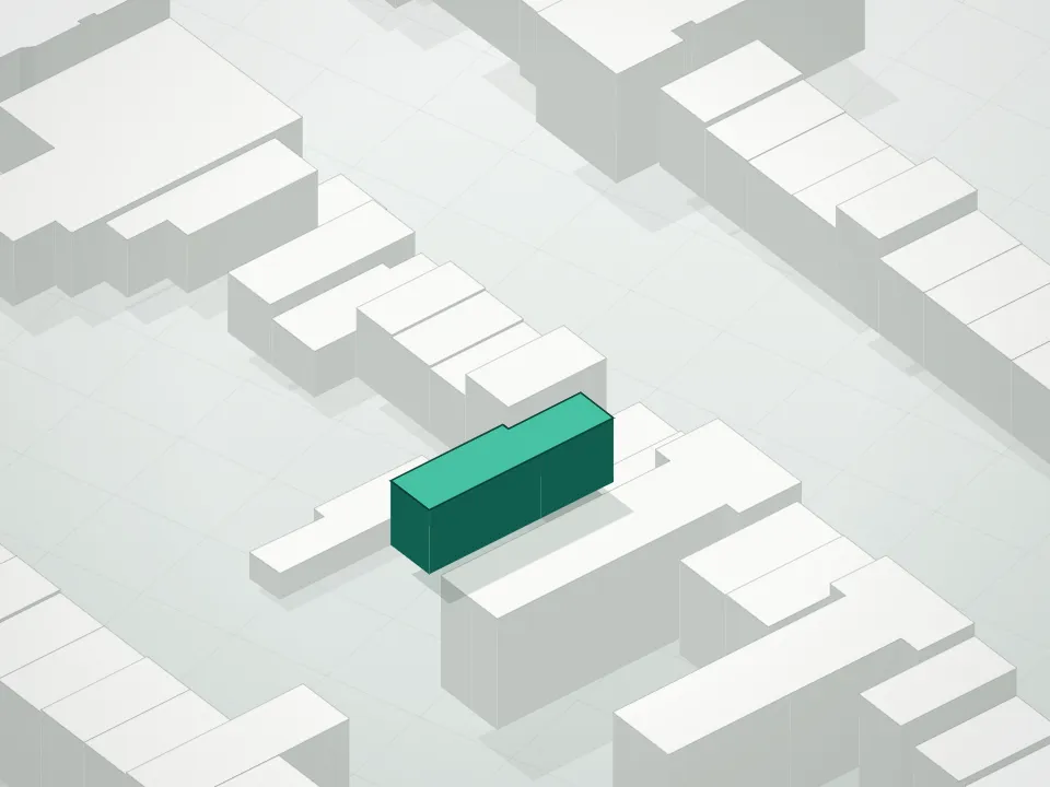3D massing drawing of 974 Bergen Street Condominium and neighboring buildings