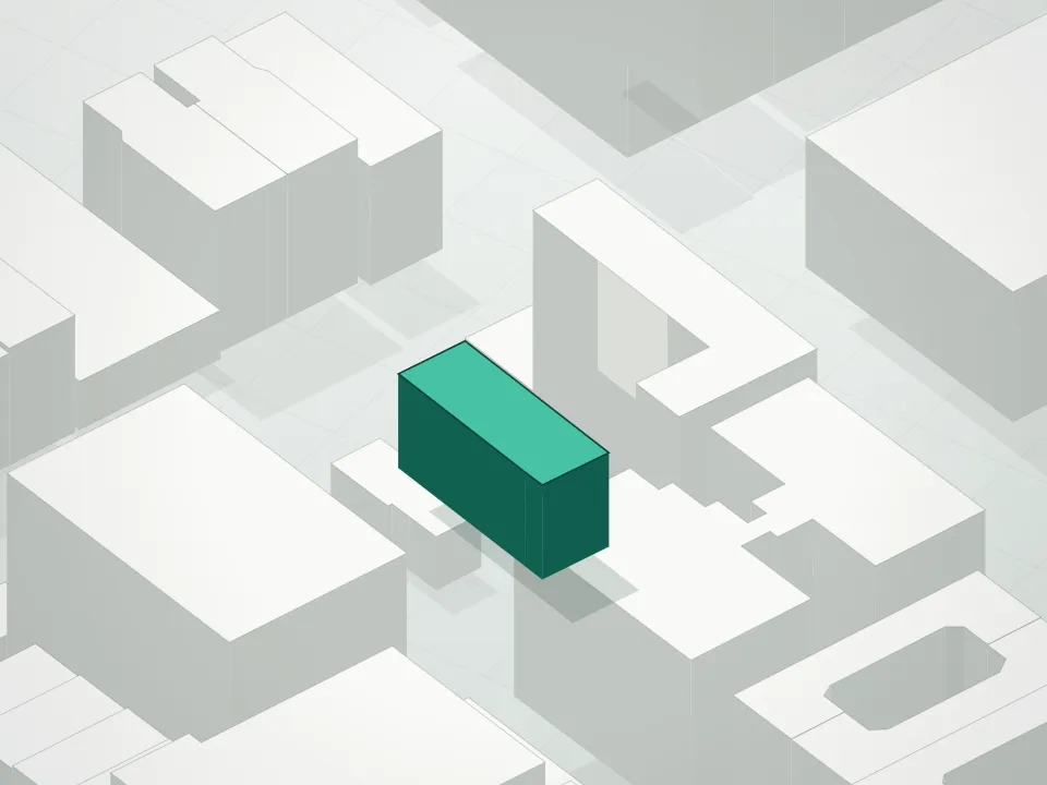3D massing drawing of 811 Classon Avenue Condominium and neighboring buildings