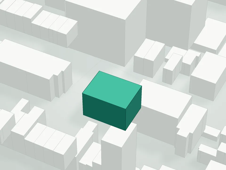3D massing drawing of 376 Vernon Avenue Condominium, 376 Vernon Avenue, Brooklyn, and neighboring buildings