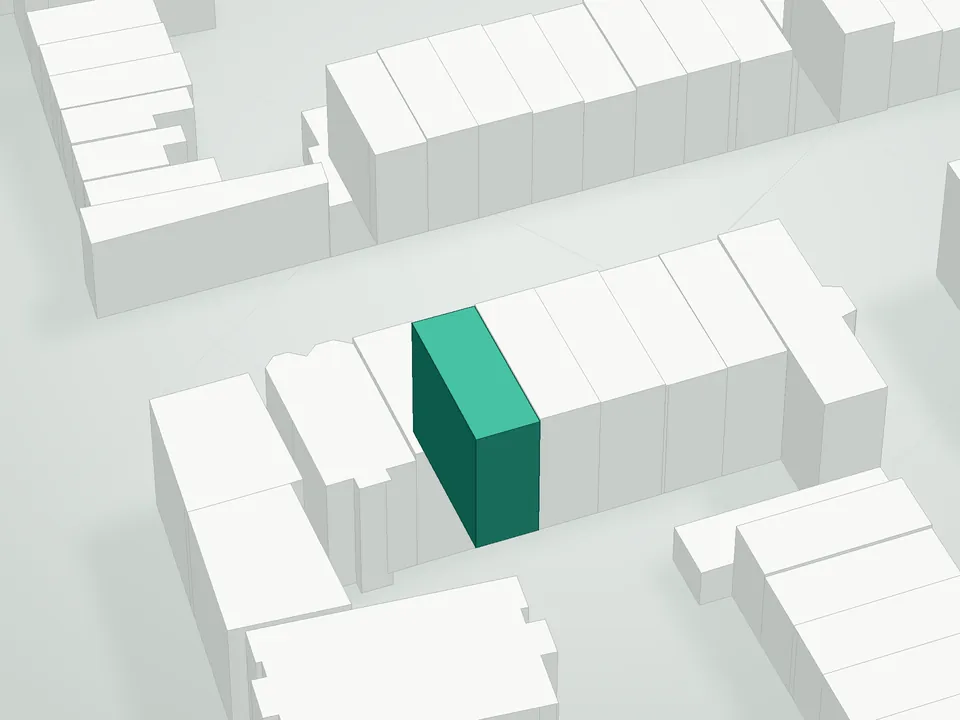 3D massing drawing of 489 Seventh Avenue Condominium, 489 Seventh Avenue, Brooklyn, and neighboring buildings