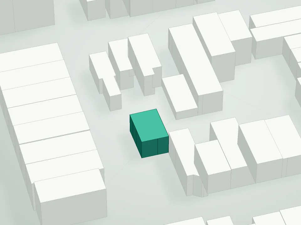 3D massing drawing of 1811 Menahan Street Condominium, 1811 Menahan Street, Queens, and neighboring buildings