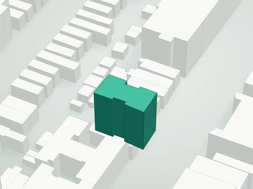 3D massing drawing of 2518 Ocean Avenue Condominium, 2518 Ocean Avenue, Brooklyn, and neighboring buildings