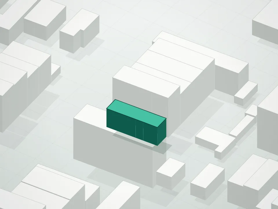 3D massing drawing of Maple Crown Condominium and neighboring buildings