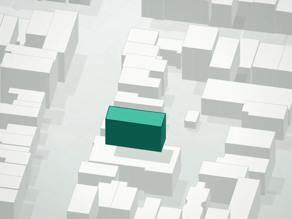 3D massing drawing of 686 Leonard Street Condominium and neighboring buildings