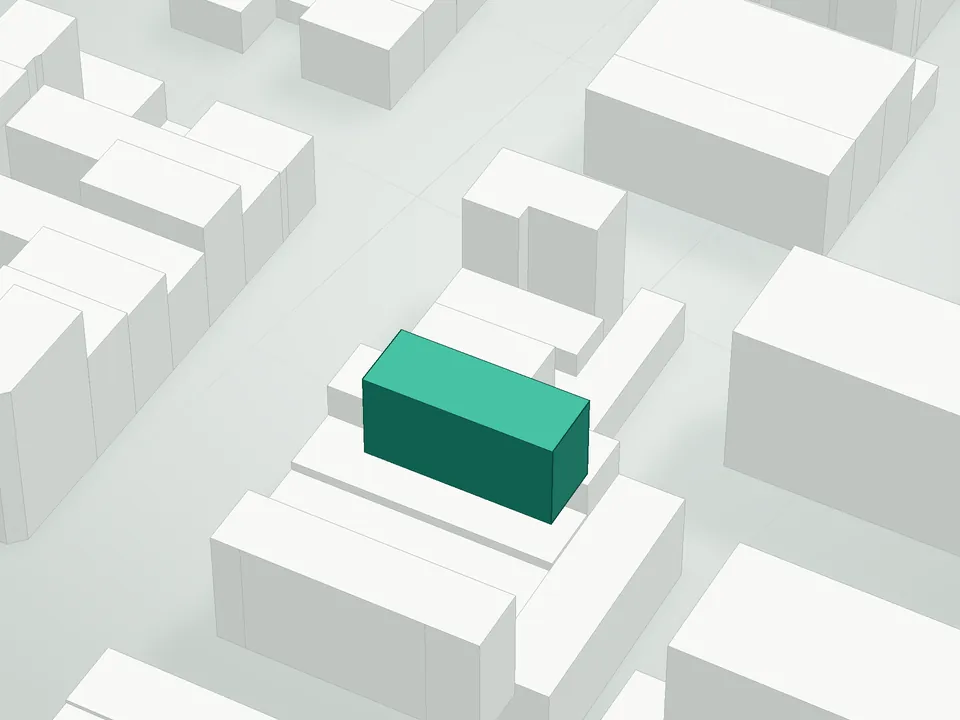 3D massing drawing of 106 Graham Avenue Condominium, 106 Graham Avenue, Brooklyn, and neighboring buildings