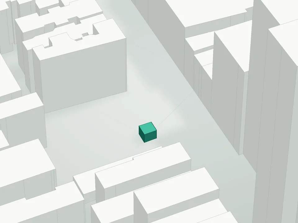 3D massing drawing of Linden Lane Condominium, 349 West 51st Street (A/K/A 354 West 52nd St), Manhattan, and neighboring buildings