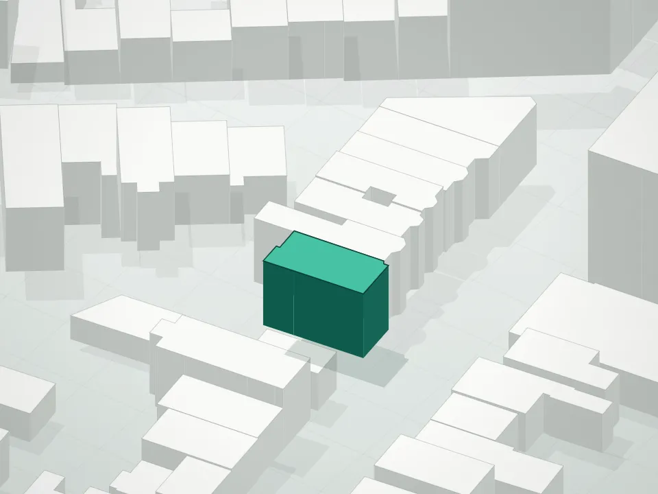 3D massing drawing of 19 North Henry Street Condominium and neighboring buildings