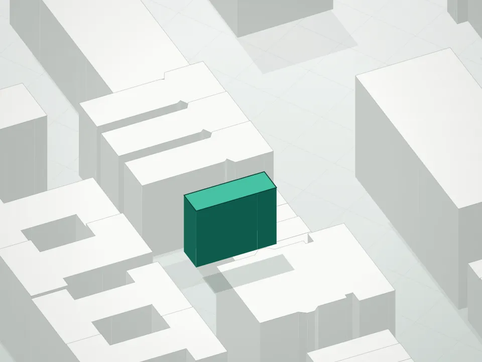 3D massing drawing of 236 West 112th Street Condominium and neighboring buildings