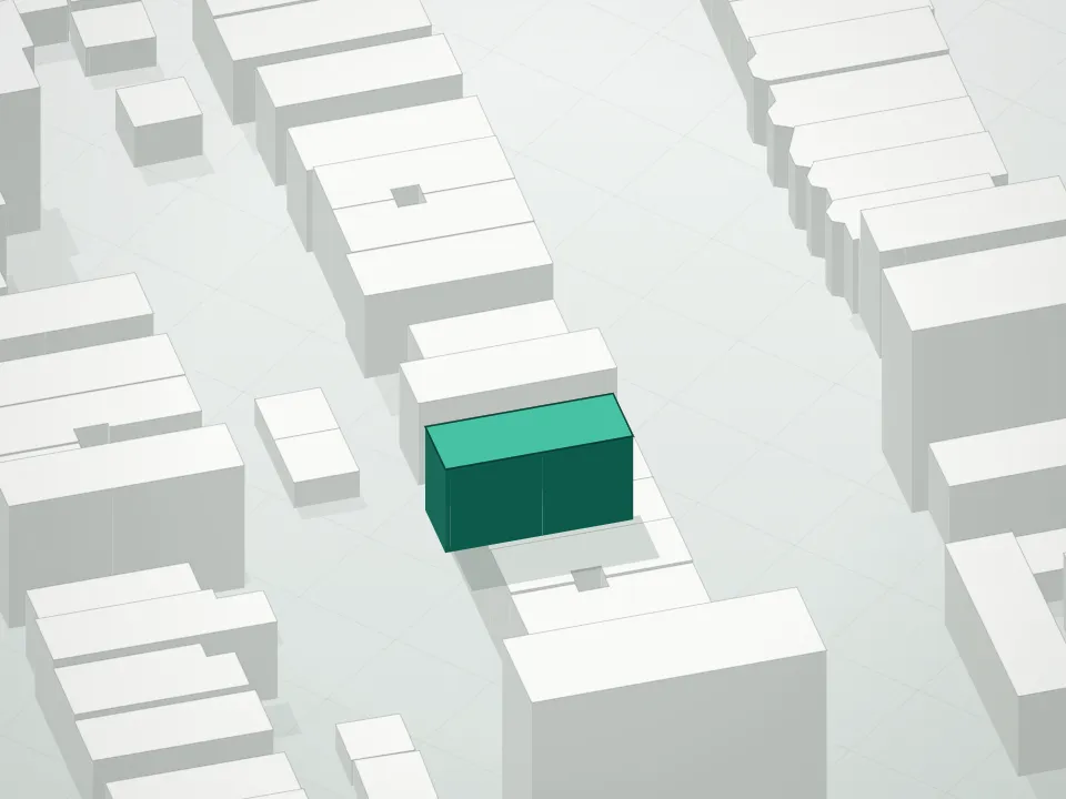 3D massing drawing of Rol Modern Condominium and neighboring buildings