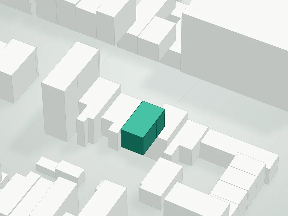 3D massing drawing of 772 Metropolitan Avenue Condominium, 772 Metropolitan Avenue, Brooklyn, and neighboring buildings