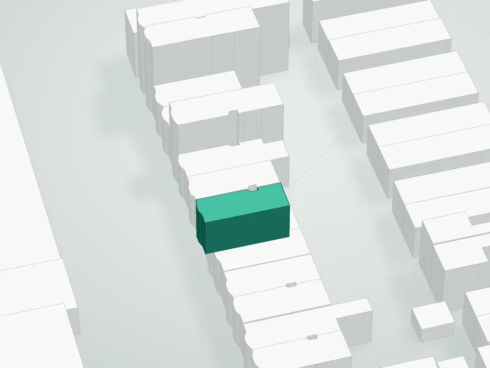 3D massing drawing of 921 Condominium, 921 60th Street, Brooklyn, and neighboring buildings