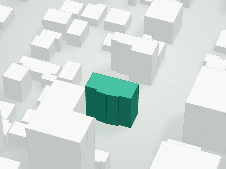 3D massing drawing of 2940 Brighton 4 Condominium, 2940 Brighton 4th Street, Brooklyn, and neighboring buildings