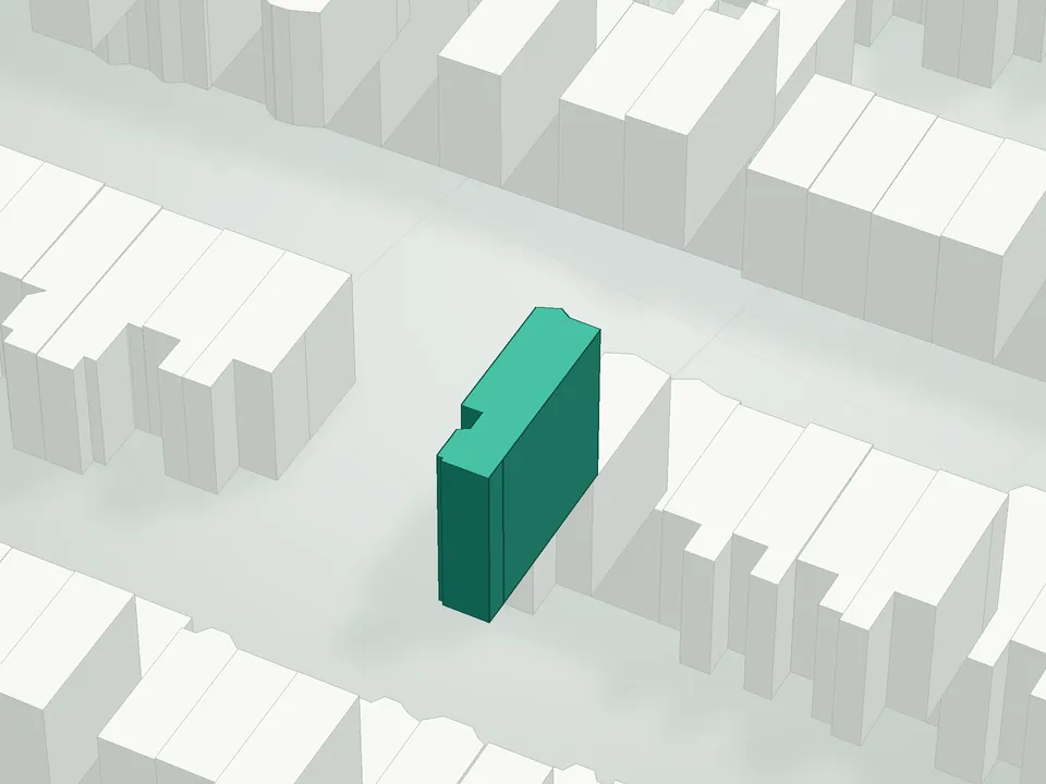 3D massing drawing of 168 Hancock Street Condominium, 168 Hancock Street, Brooklyn, and neighboring buildings