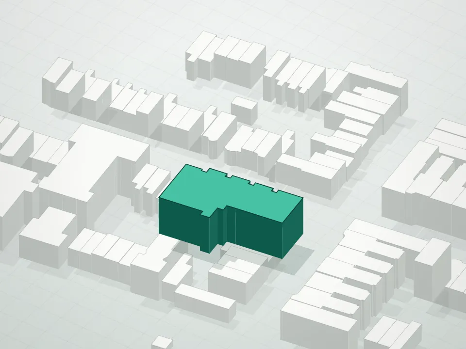3D massing drawing of 194 Bainbridge Street Condominium and neighboring buildings