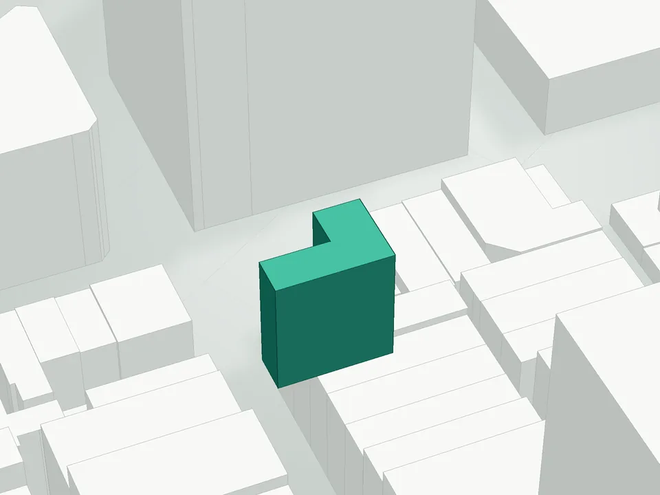 3D massing drawing of 32 Walker, 32 Walker Street, Manhattan, and neighboring buildings