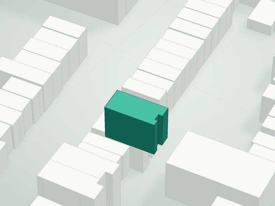 3D massing drawing of 93 Waverly Avenue Condominium, 93 Waverly Avenue, Brooklyn, and neighboring buildings