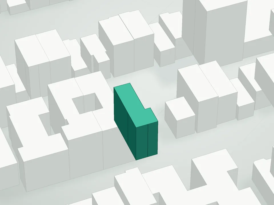 3D massing drawing of 32 North Condominium, 30-24 32nd Street, Queens, and neighboring buildings
