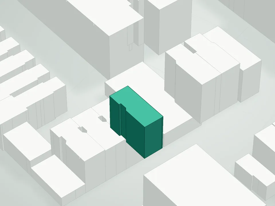 3D massing drawing of 820 Classon Avenue Condominium, 820 Classon Avenue, Brooklyn, and neighboring buildings