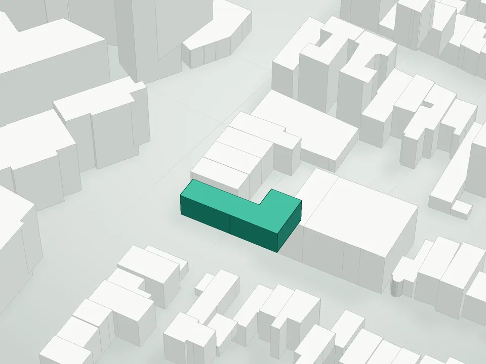 3D massing drawing of 109 Devoe Street Condominium, 109 Devoe Street, Brooklyn, and neighboring buildings