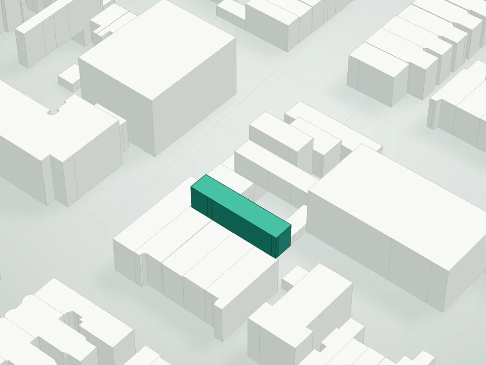 3D massing drawing of 157 Rogers Avenue Condominium, 157 Rogers Avenue, Brooklyn, and neighboring buildings