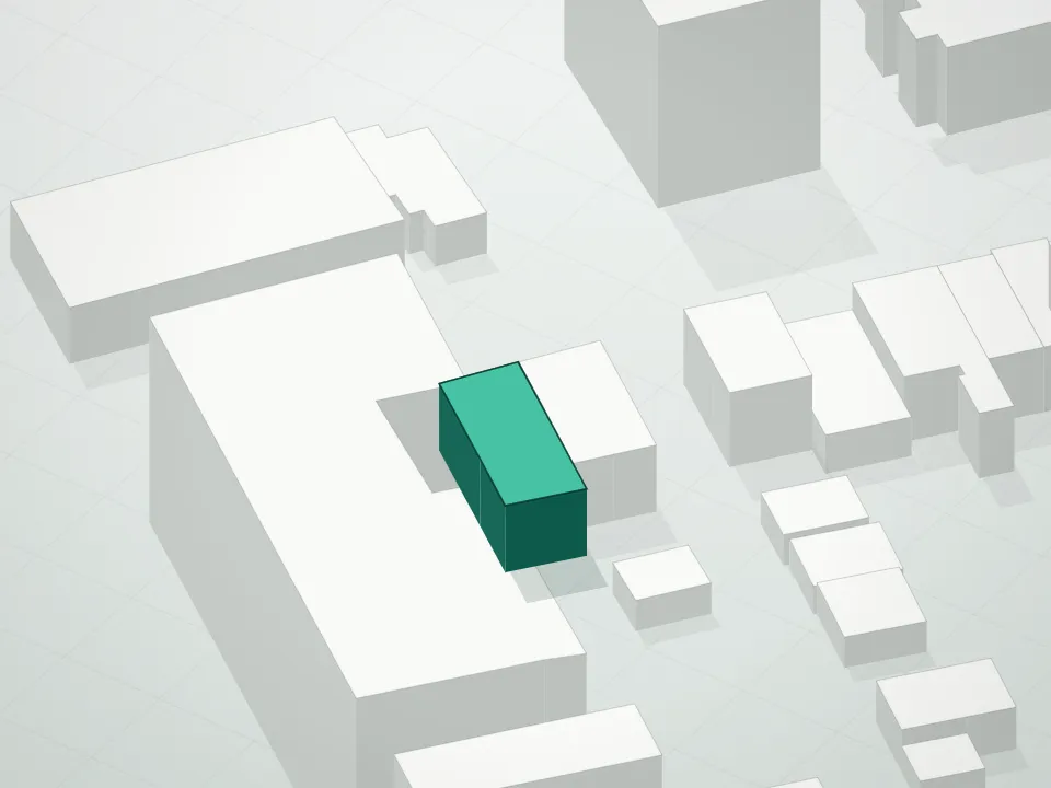 3D massing drawing of 31-65 14th Street Condominium and neighboring buildings